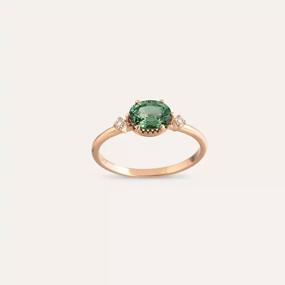 0.96 CT Green Safir ve Pırlanta Taşlı Rose Altın Yüzük