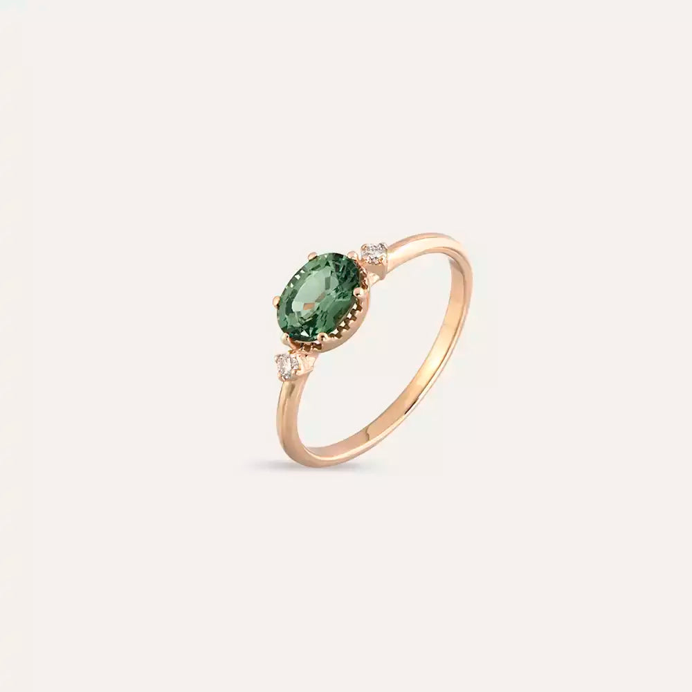 0.96 CT Green Safir ve Pırlanta Taşlı Rose Altın Yüzük