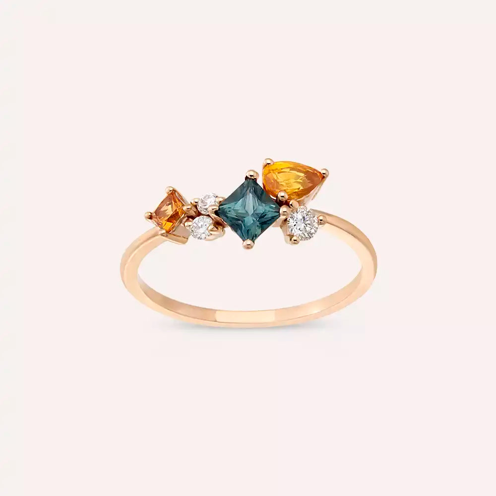 Candy 0.98 CT Multicolor Safir Taşlı Rose Altın Yüzük