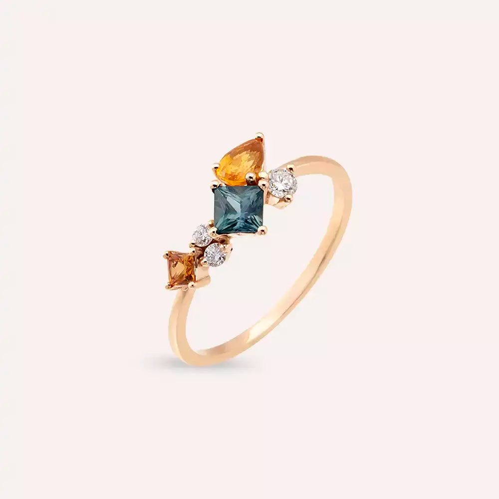 Candy 0.98 CT Multicolor Safir Taşlı Rose Altın Yüzük