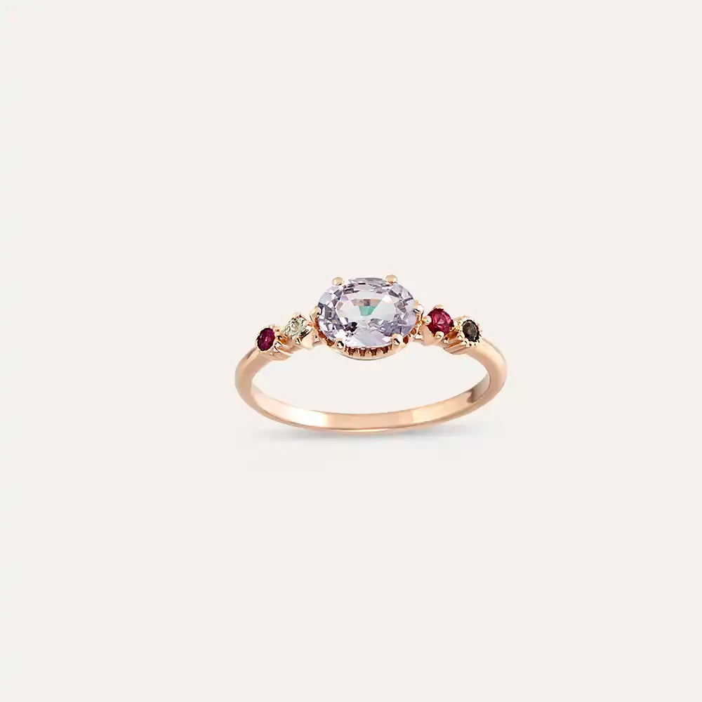 Fiver 0.99 CT Multicolor Safir Taşlı Rose Altın Yüzük