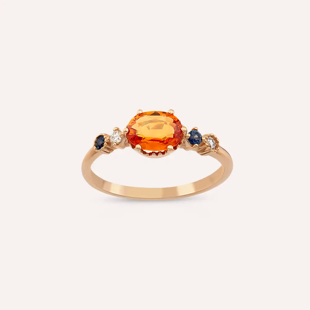 Fiver 0.99 CT Oval Kesim Multicolor Safir Taşlı Rose Altın Yüzük
