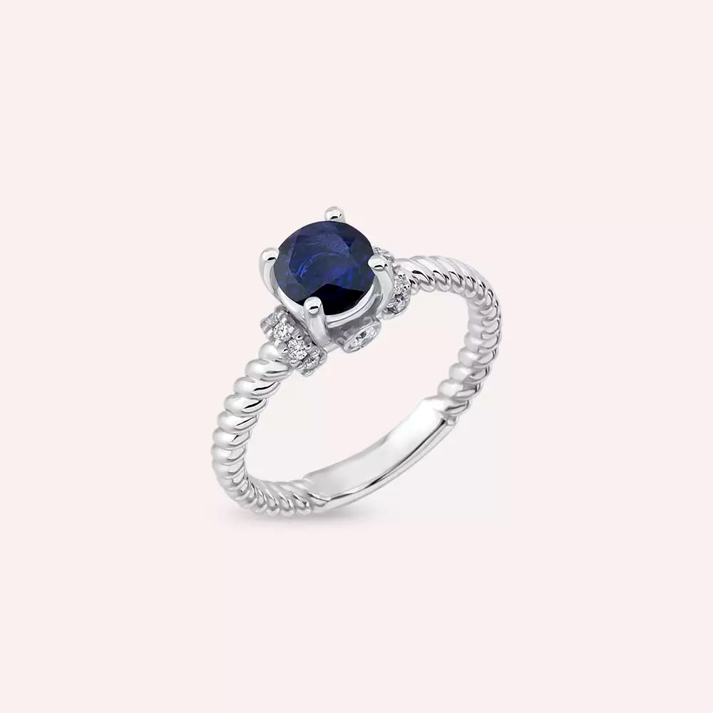 Twine 0.99 CT Safir ve Pırlanta Taşlı Beyaz Altın Yüzük