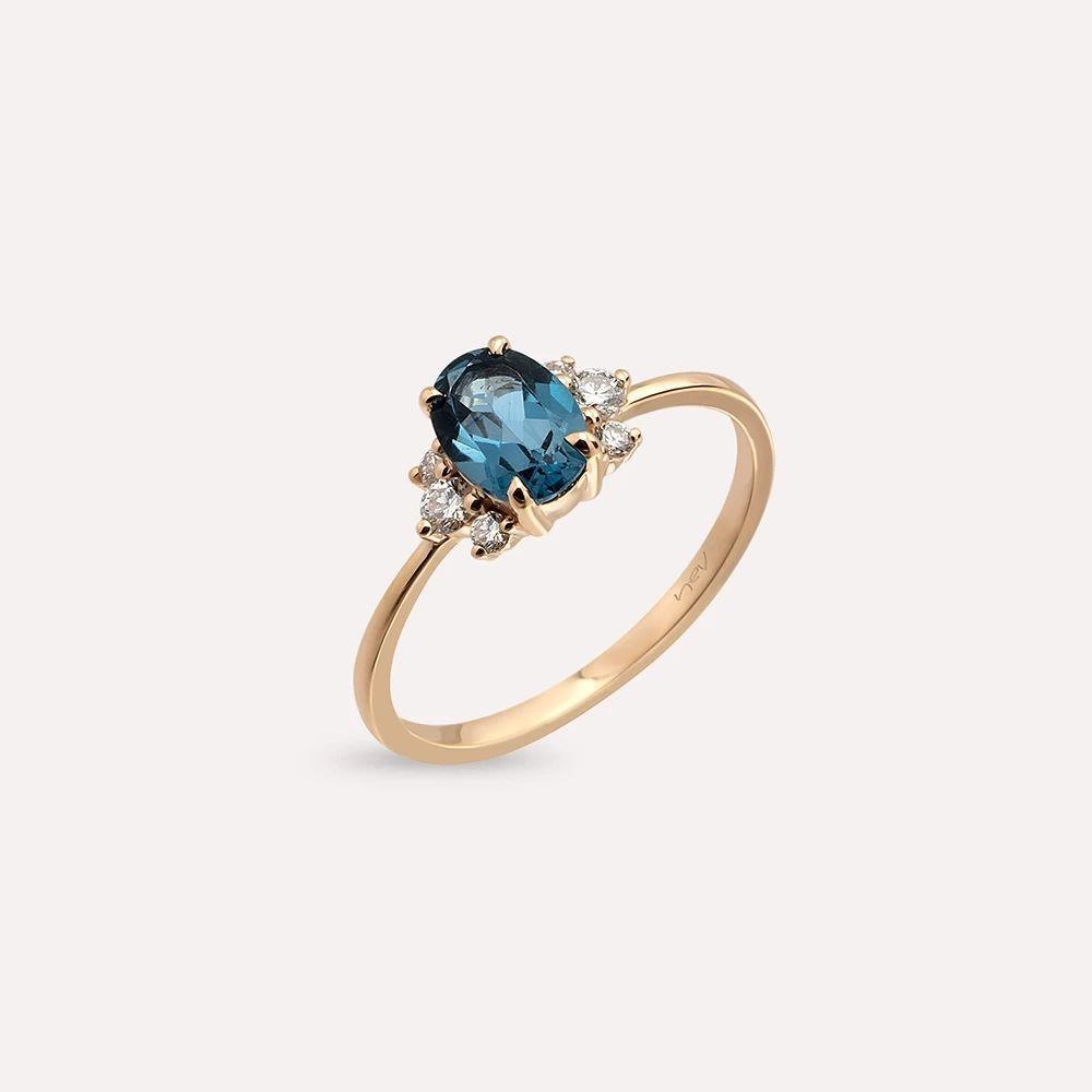 1.02 CT London Blue Topaz ve Pırlanta Taşlı Rose Altın Yüzük - Tufanlar Kuyumculuk