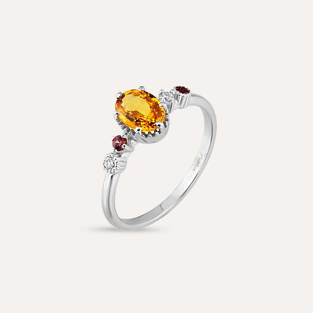 1.02 CT Multicolor Safir ve Pırlanta Taşlı Beyaz Altın Yüzük