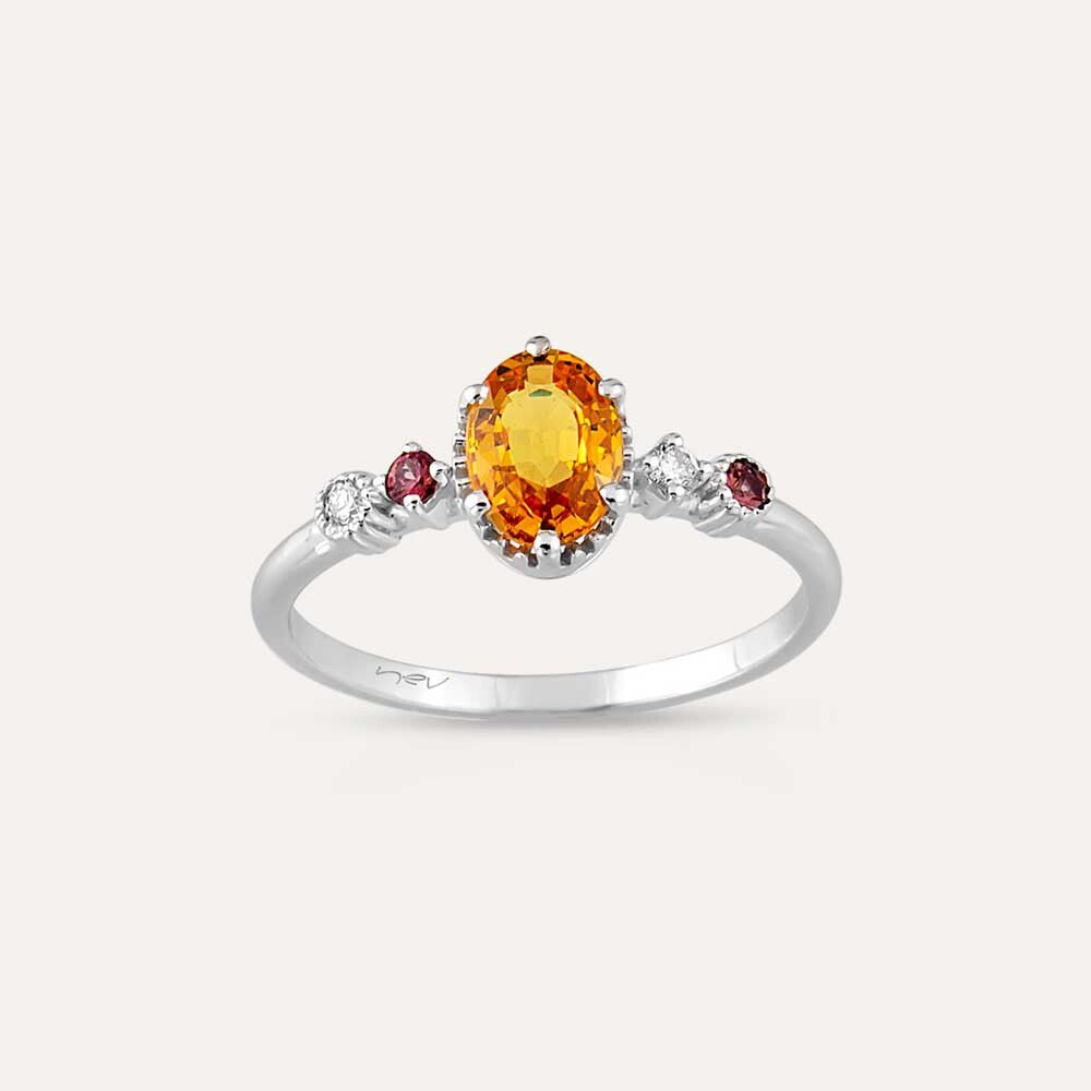 1.02 CT Multicolor Safir ve Pırlanta Taşlı Beyaz Altın Yüzük