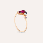 1.07 CT Yakut ve Multicolor Safir Taşlı Rose Altın Yüzük