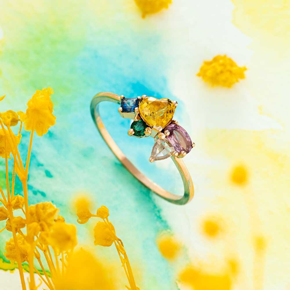 1.09 CT Multicolor Safir, Elmas ve Zümrüt Taşlı Yüzük