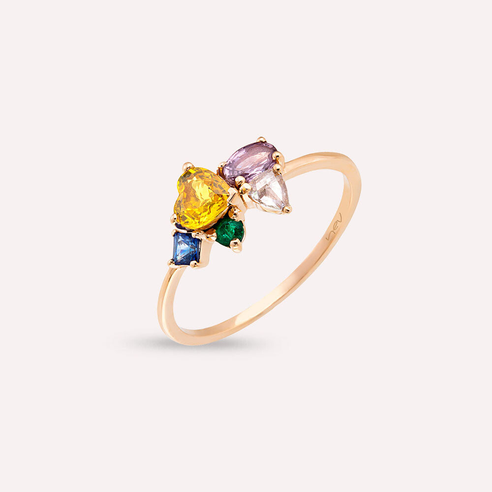 1.09 CT Multicolor Safir, Elmas ve Zümrüt Taşlı Yüzük
