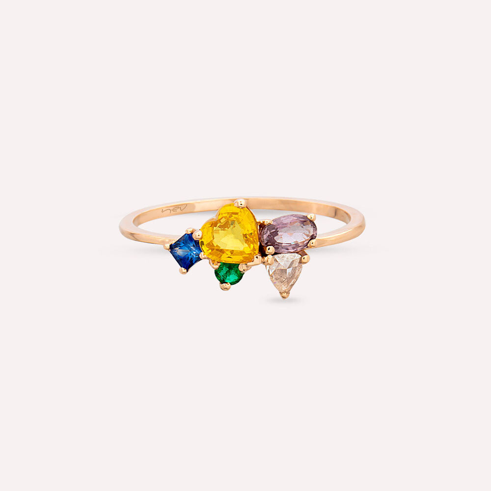 1.09 CT Multicolor Safir, Elmas ve Zümrüt Taşlı Yüzük