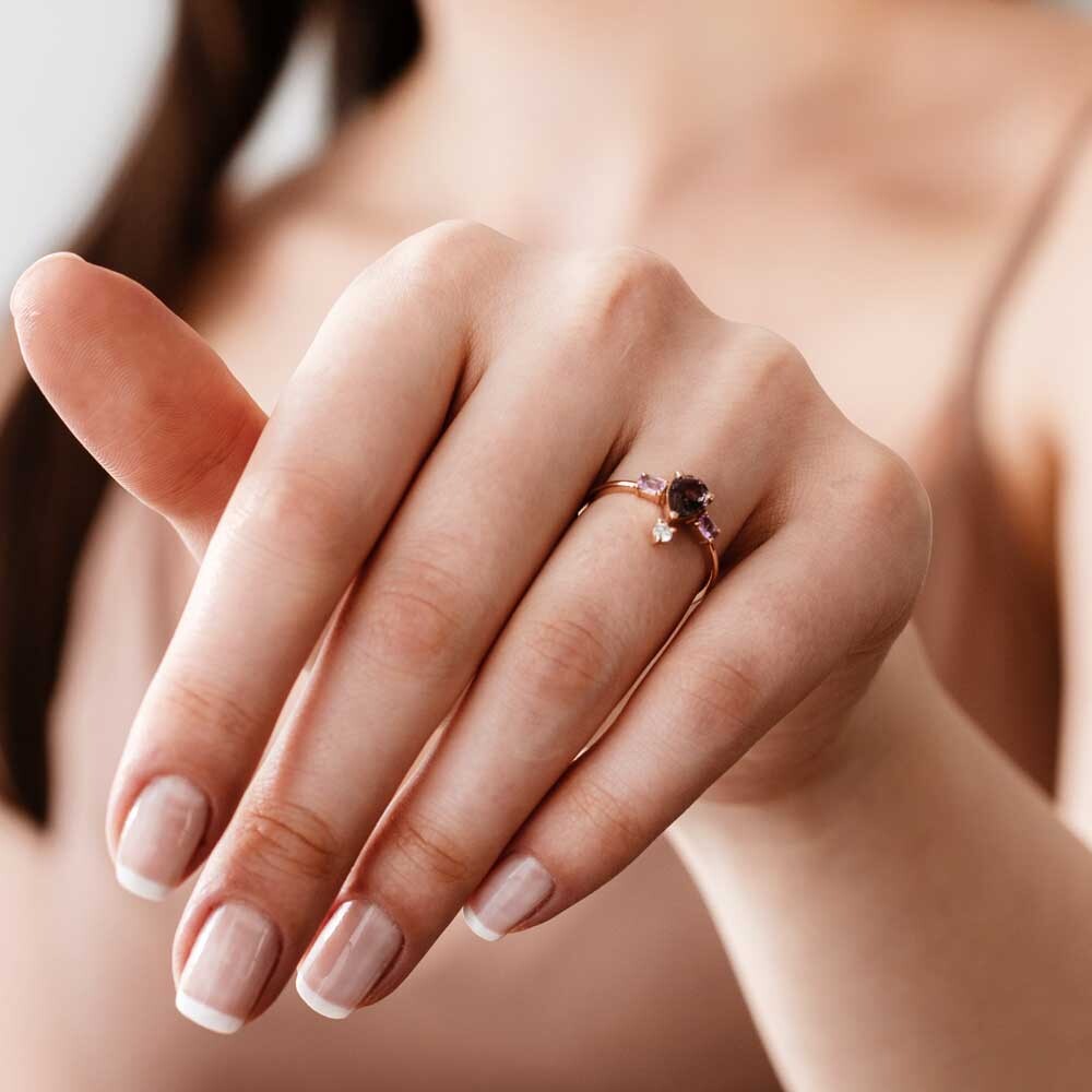 1.16 CT Multicolor Safir ve Pırlanta Taşlı Rose Altın Yüzük