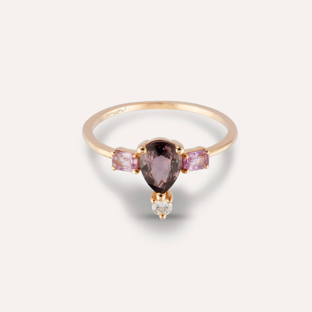 1.16 CT Multicolor Safir ve Pırlanta Taşlı Rose Altın Yüzük