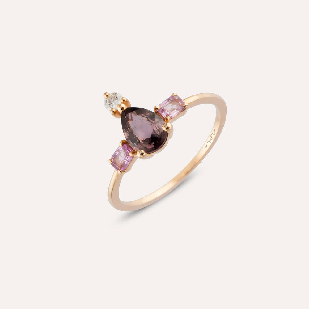 1.16 CT Multicolor Safir ve Pırlanta Taşlı Rose Altın Yüzük