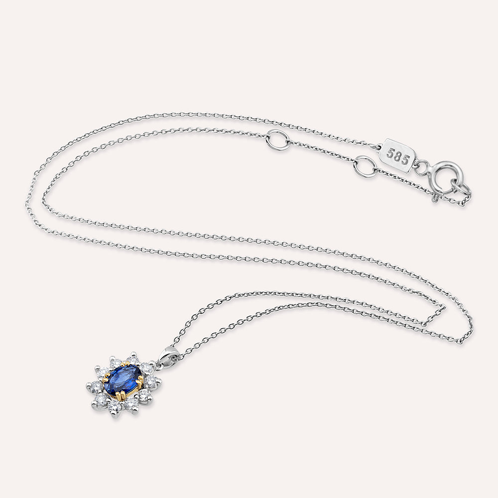 1.16 CT Safir ve Pırlanta Taşlı Anturaj Kolye