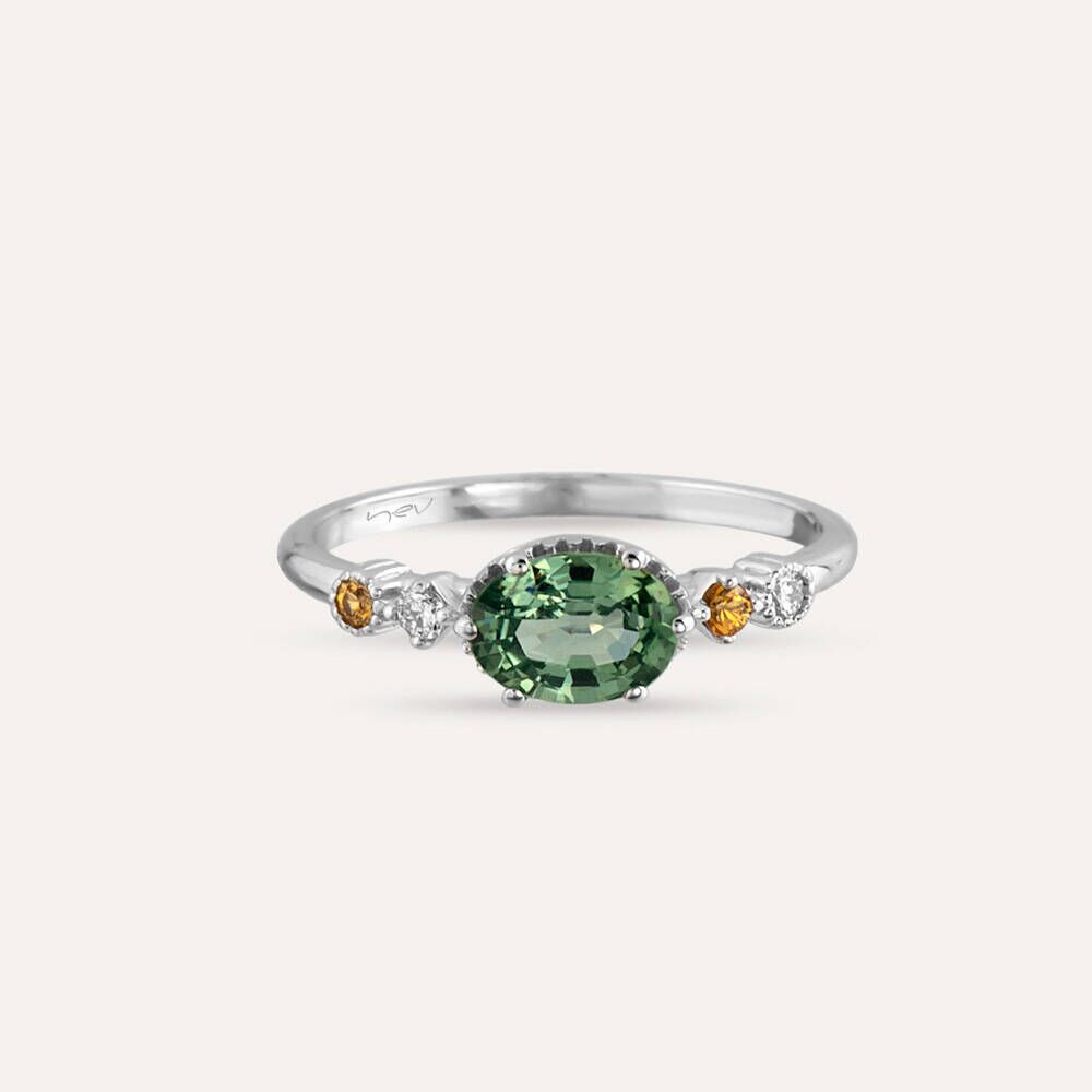 1.19 CT Multicolor Safir ve Pırlanta Taşlı Beyaz Altın Yüzük