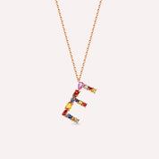 1.21 CT Brown Pırlanta ve Multicolor Safir Taşlı E Harf Kolye