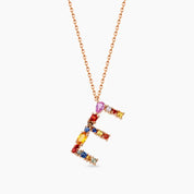 1.21 CT Brown Pırlanta ve Multicolor Safir Taşlı E Harf Kolye