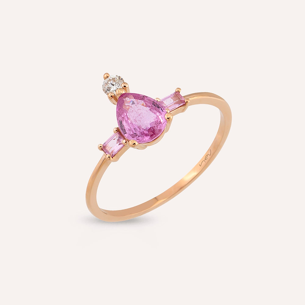 1.26 Pırlanta ve Pink Safir Taşlı Rose Altın Yüzük