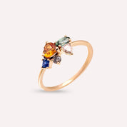 1.27 CT Multicolor Safir, Elmas ve Zümrüt Taşlı Rose Altın Yüzük