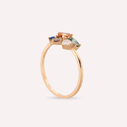 1.27 CT Multicolor Safir, Elmas ve Zümrüt Taşlı Rose Altın Yüzük