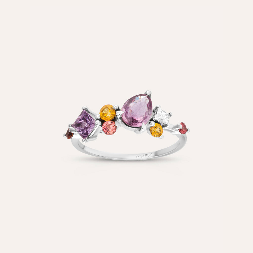 1.34 CT Multicolor Safir ve Pırlanta Taşlı Yüzük