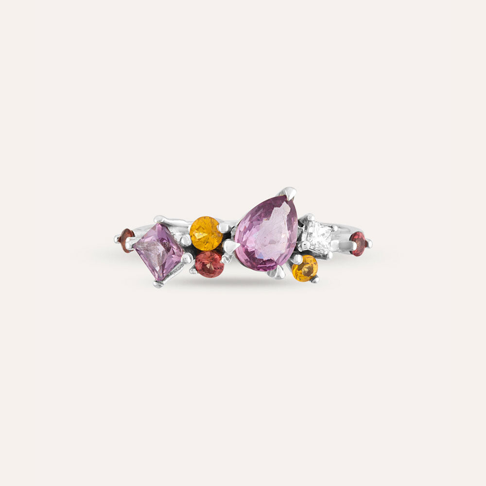 1.34 CT Multicolor Safir ve Pırlanta Taşlı Yüzük