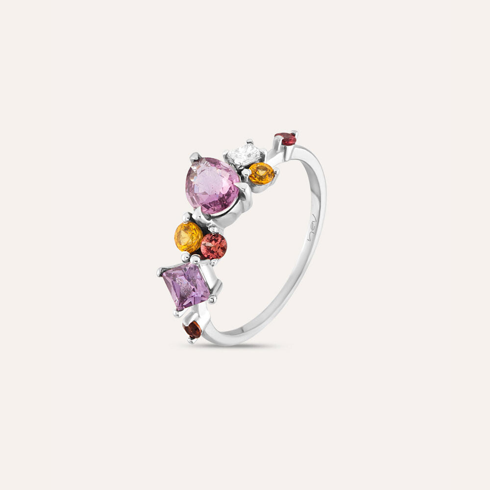 1.34 CT Multicolor Safir ve Pırlanta Taşlı Yüzük