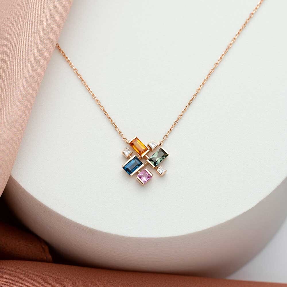 1.38 CT Multicolor Safir ve Pırlanta Taşlı Kolye