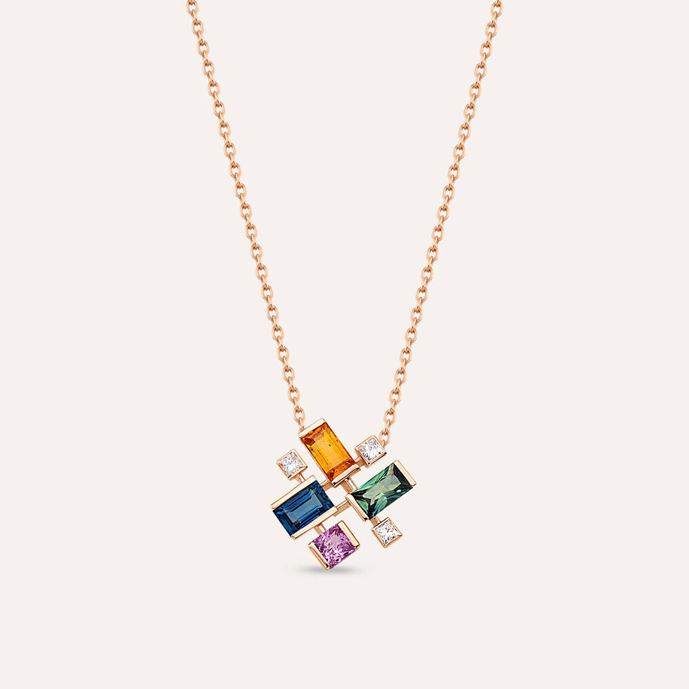 1.38 CT Multicolor Safir ve Pırlanta Taşlı Kolye