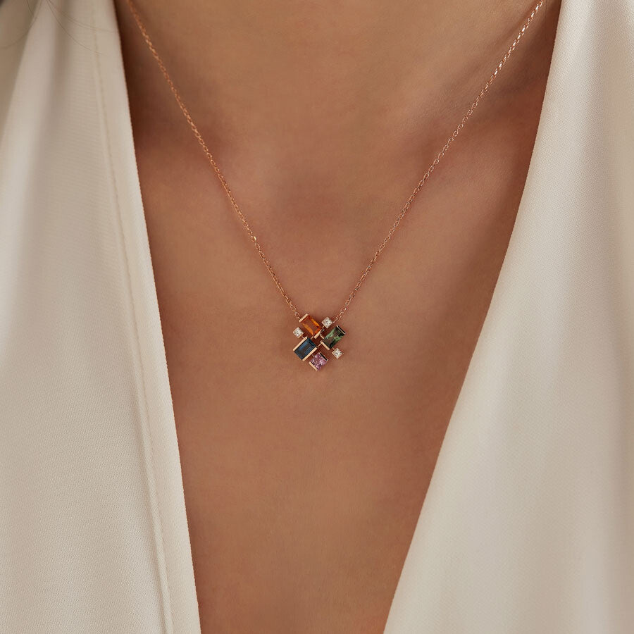 1.38 CT Multicolor Safir ve Pırlanta Taşlı Kolye