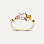 1.47 CT Multicolor Safir ve Pırlanta Taşlı Sarı Altın Yüzük