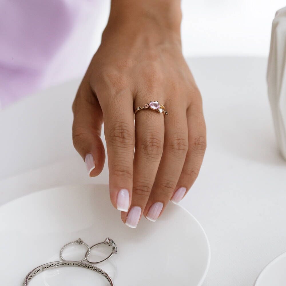 1.47 CT Multicolor Safir ve Pırlanta Taşlı Sarı Altın Yüzük