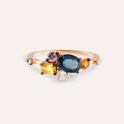 1.54 CT Multicolor Safir ve Pırlanta Taşlı Rose Altın Yüzük