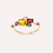 1.61 CT Multicolor Safir ve Brown Pırlanta Taşlı Rose Altın Yüzük