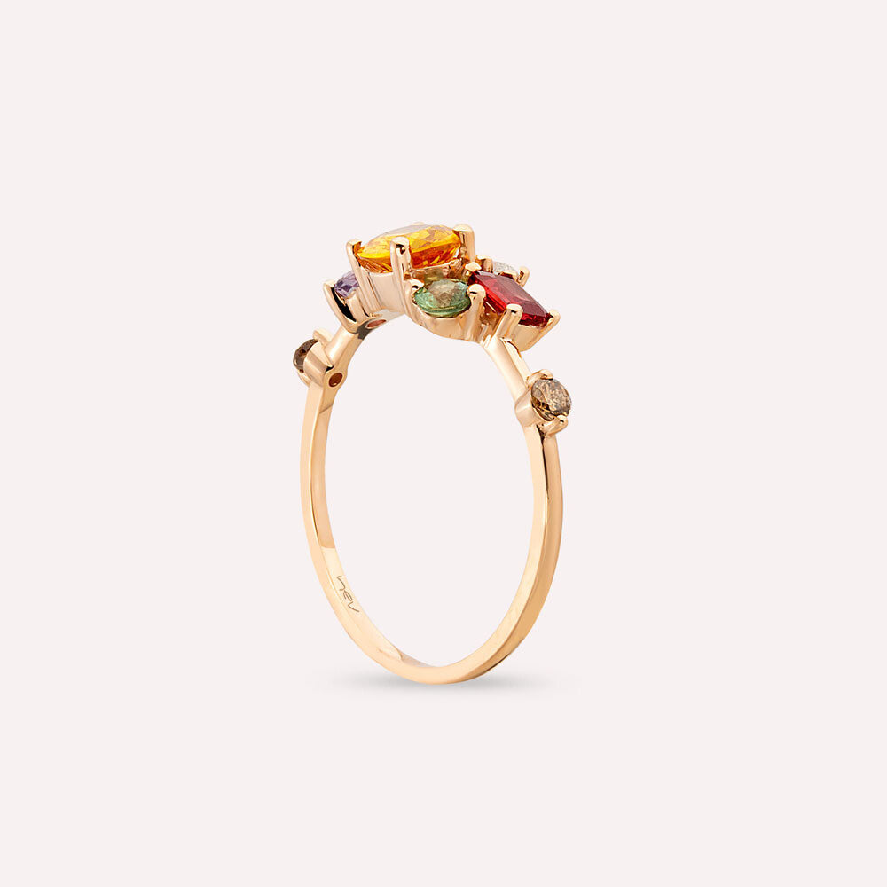 1.61 CT Multicolor Safir ve Brown Pırlanta Taşlı Rose Altın Yüzük