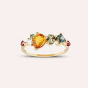 1.64 CT Multicolor Safir ve Pırlanta Taşlı Sarı Altın Yüzük