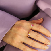 1.82 CT Multicolor Safir ve Pırlanta Taşlı Sarı Altın Yüzük