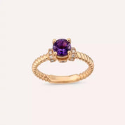 Twine 1.00 CT Ametist ve Pırlanta Taşlı Rose Altın Yüzük