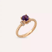 Twine 1.00 CT Ametist ve Pırlanta Taşlı Rose Altın Yüzük