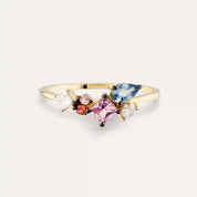 Candy 1.00 CT Multicolor Safir ve Pırlanta Taşlı Sarı Altın Yüzük