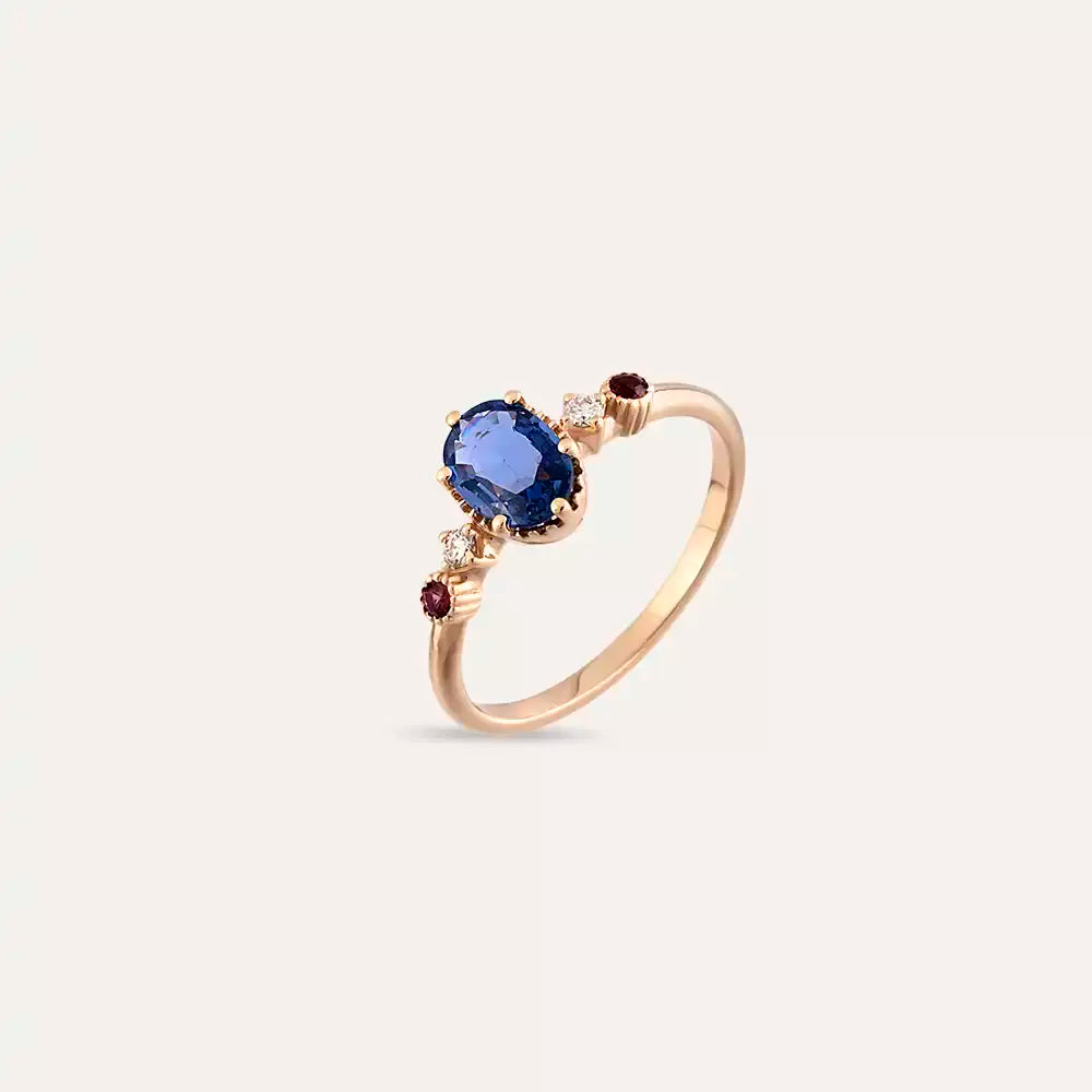 Fiver 1.01 CT Blue Safir ve Pırlanta Taşlı Rose Altın Yüzük