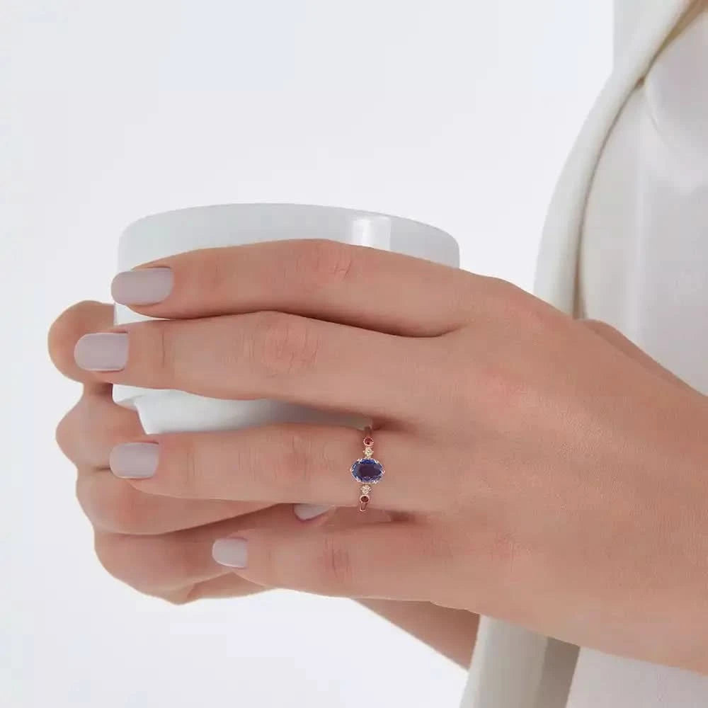 1.01 CT Blue Safir ve Pırlanta Taşlı Rose Altın Yüzük