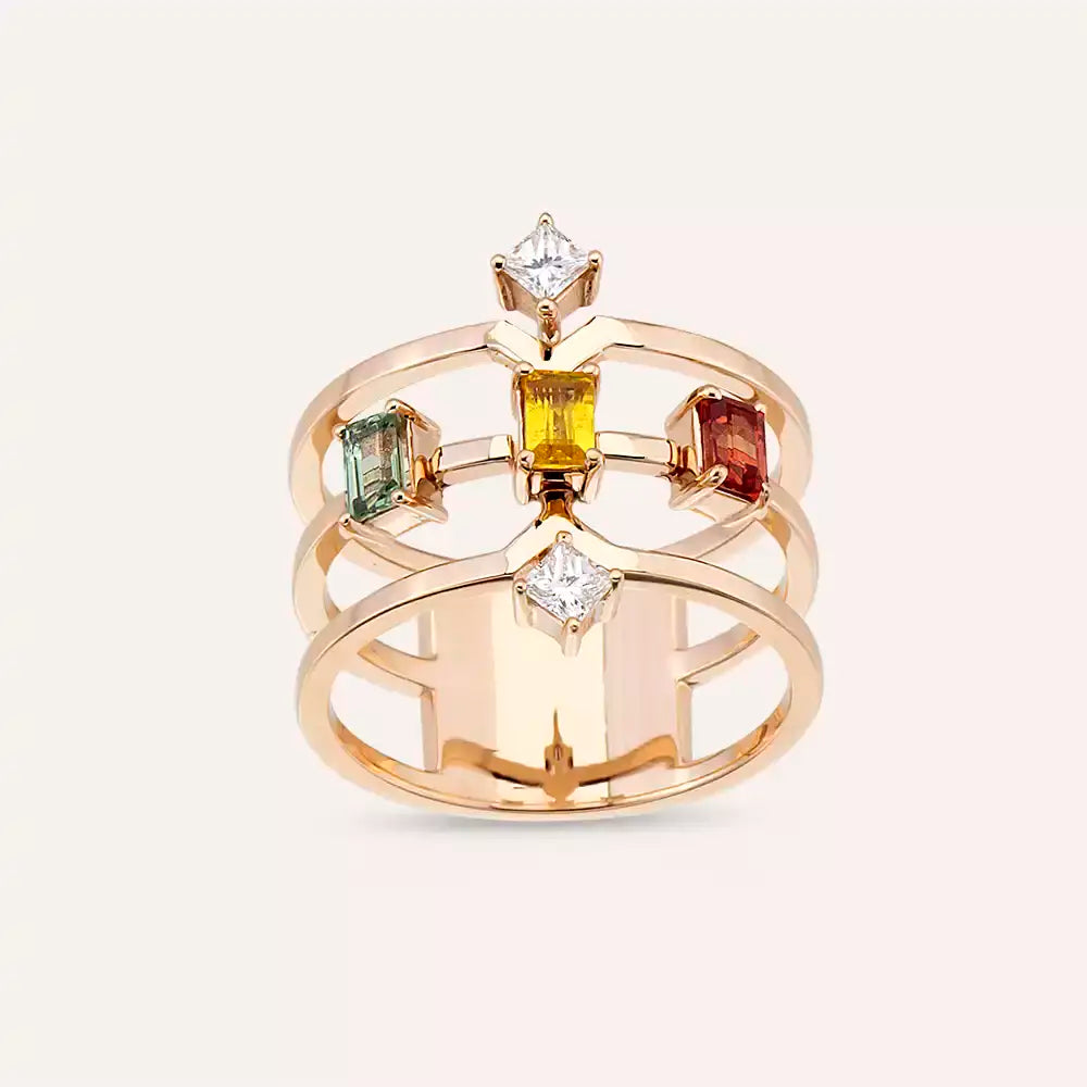 1.01 CT Multicolor Safir ve Pırlanta Taşlı Rose Altın Yüzük