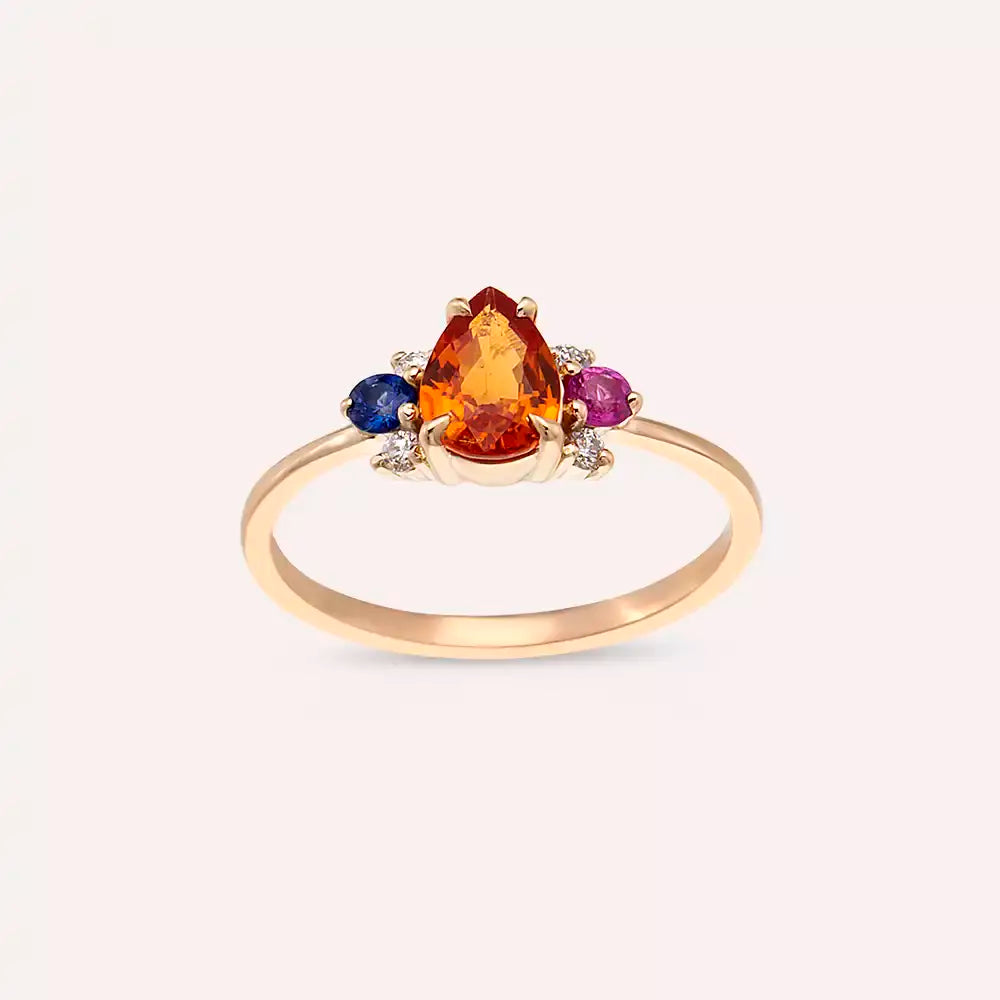 Dew 1.01 CT Multicolor Safir ve Pırlanta Taşlı Rose Altın Yüzük