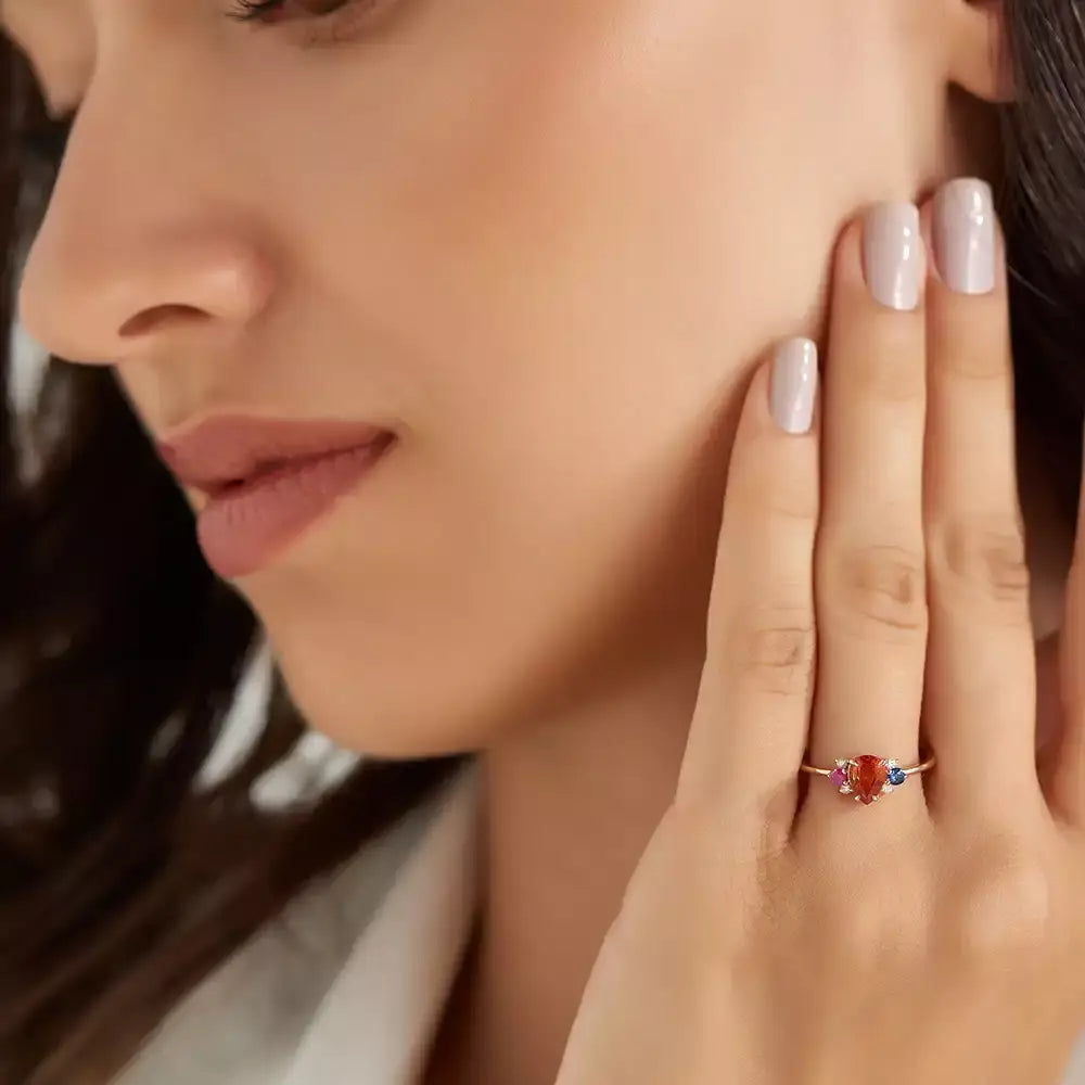 Dew 1.01 CT Multicolor Safir ve Pırlanta Taşlı Rose Altın Yüzük