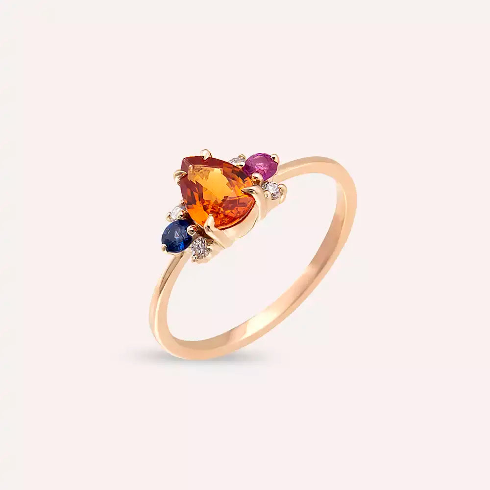 1.01 CT Multicolor Safir ve Pırlanta Taşlı Rose Altın Yüzük