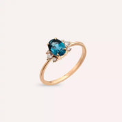 Navy 1.02 CT London Blue Topaz ve Pırlanta Taşlı Rose Altın Yüzük