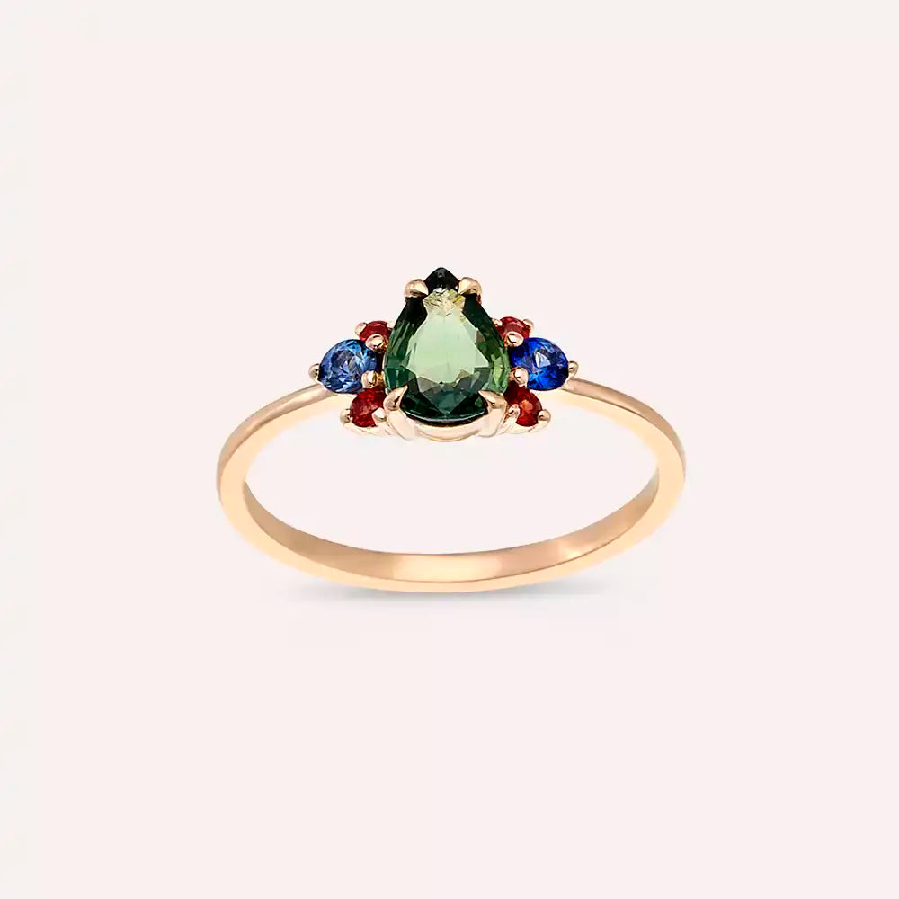 1.03 CT Multicolor Safir Taşlı Rose Altın Yüzük