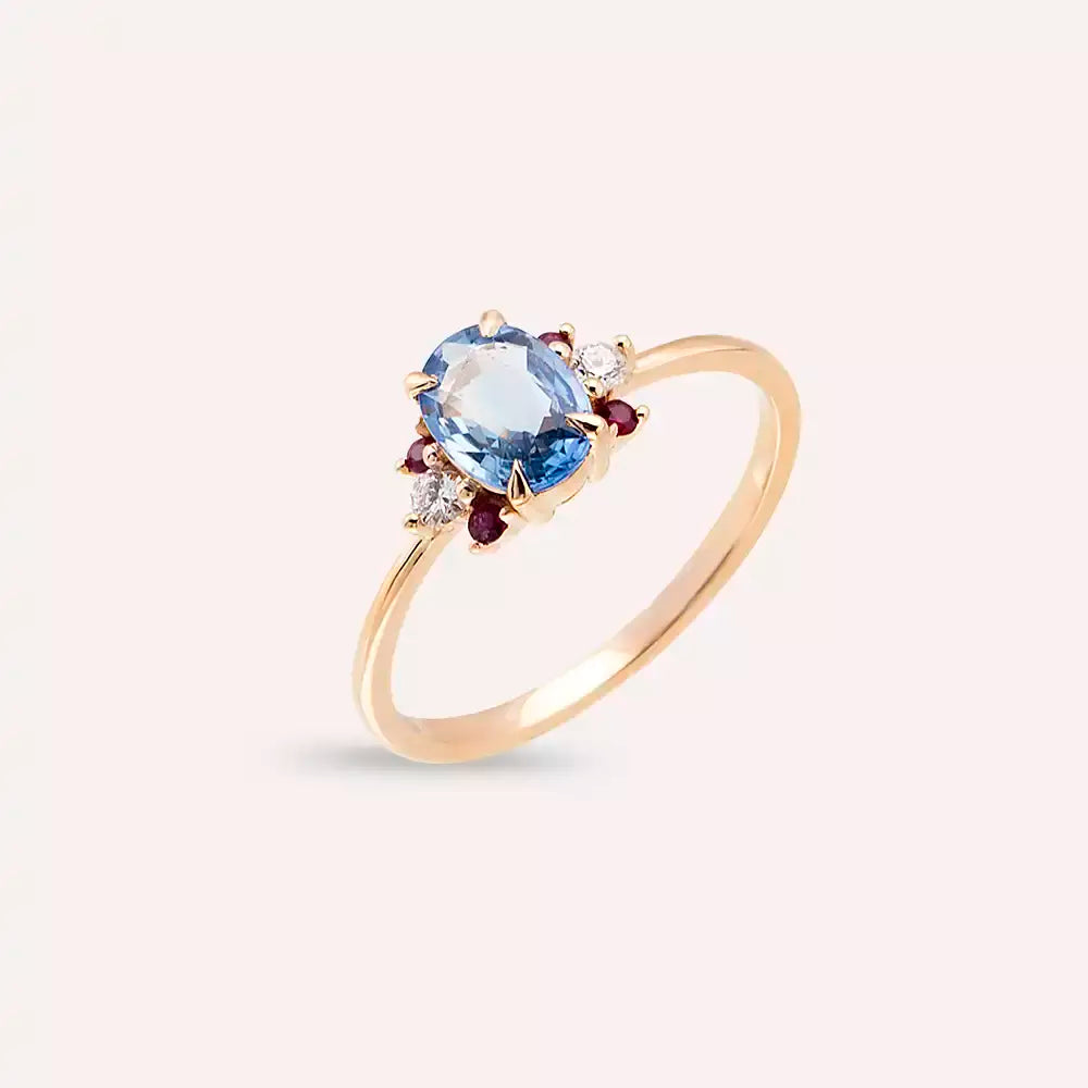 1.04 CT Multicolor Safir, Yakut ve Pırlanta Taşlı Rose Altın Yüzük