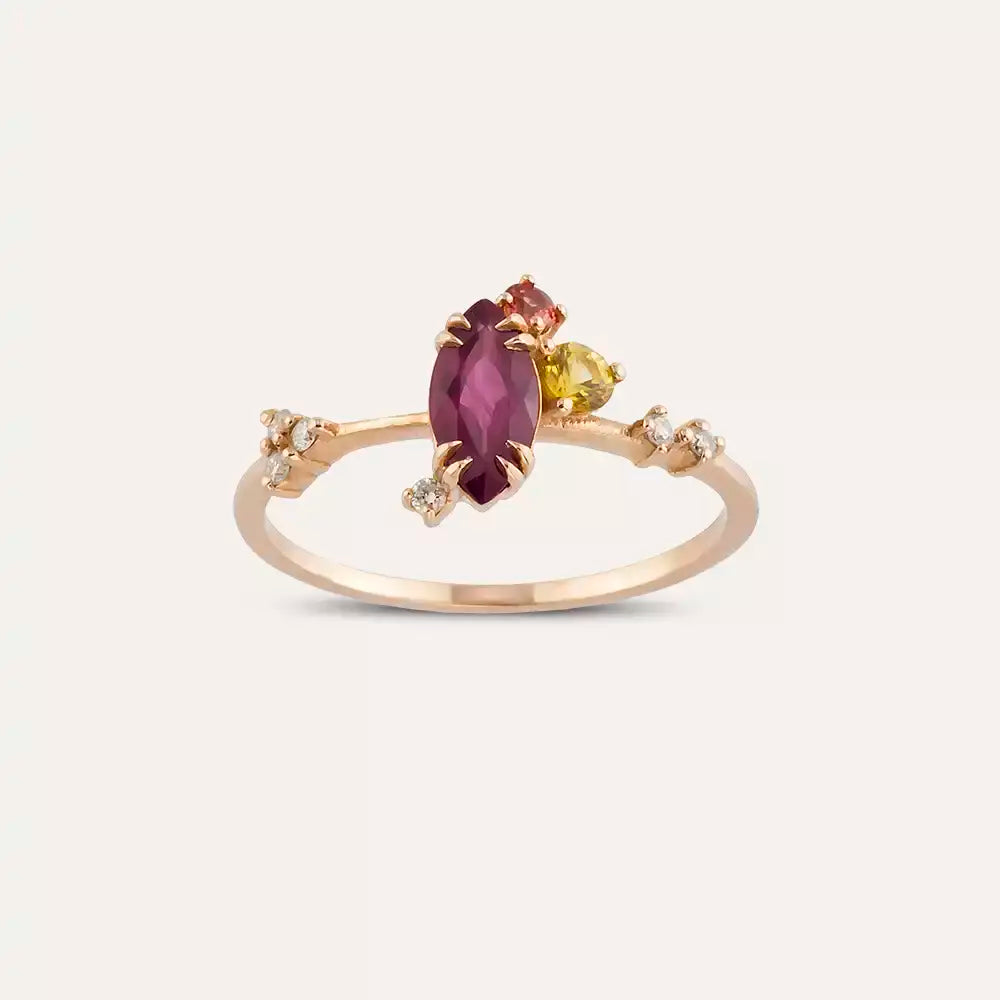 1.05 CT Multicolor Safir, Yakut ve Pırlanta Taşlı Yüzük